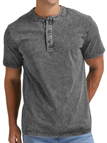 NITAGUT Men's Summer Cotton Shirts Henley Vintage Distressed Hipster Hip Hop T-Shirt, gray, M