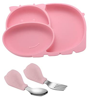 CRILSTYLEO Juego De Platos Y Tenedores De Silicona Para La Cena Cuencos Y Platos Para Niños Y Niñas Para Entrenamiento Vajilla Resistente A Las Manchas