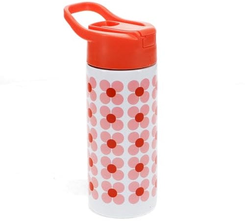 Rex London Edelstahl Trinkflasche Daisy Pink mit Druckknopfdeckel Trinkhalm Tragegriff für ca. 500 ml
