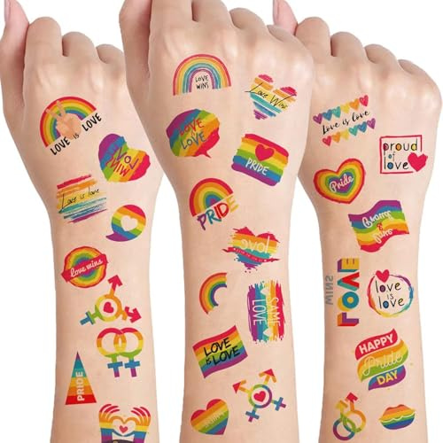 Runmeihe 10 Sheets Rainbow Pride Temporary Tattoos – Waterproof Gay Pride Stickers for Pride Day, Party Celebrations & Personality Decoration