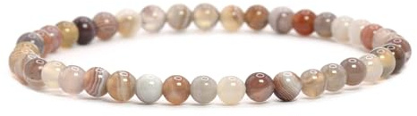 LAKADA Echtes Botswana Achat Edelstein Armband mit runden 4mm Perlen - verschiedene Längen - Heilstein Schutzstein Edelsteinarmband Glücksbringer Talisman Geschenk (Botswana A., 21CM)