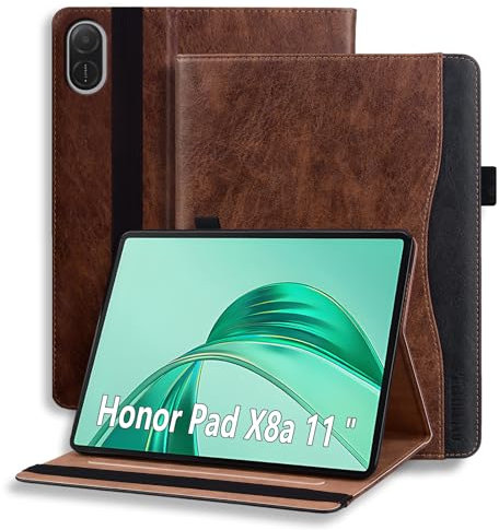 ONETHEFUL Case for Honor Pad X8a 11 inch Tablet 2024 Protective Case PU Leather Protective Flip with Pocket and Pen Loop,Stand Function Smart Cover Brown