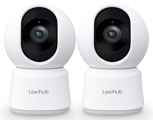 LAXIHU Pet Camera Indoor No Monthly Fee,256GB Supports,2K 3MP HD Baby Camera,Remote Pan Tilt,Dog Camera,Night Vision,Work with Alexa & Google Home,2 Pack(P2T)