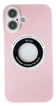 Custodia per Apple iPhone 13 con pellicola protettiva per obiettivo della fotocamera, in pelle artificiale, motivo in pelle litchi, aspirazione magnetica, rosa