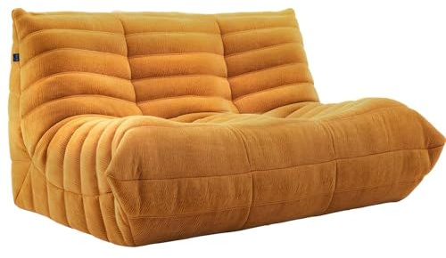 Kaminstuhl – weicher Wildleder-Loungestuhl, Vollschwamm-Kompression, Doppelsitz-Sitzsack, Sofa für Wohnzimmer und Schlafzimmer, gemütliches Ecksofa, Couch in Gelb