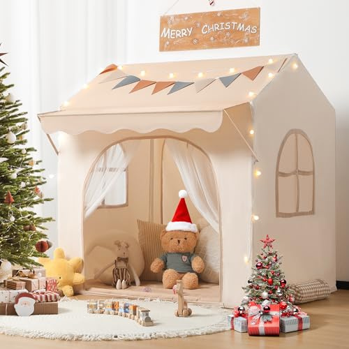 besrey 2-in-1 Kids Play House Tent for Girls & Boys – Indoor Toddler Tent with Lights & Pad, Children Tents for Kids & Toddlers, Large Bed Tents, Princess Playhouse with 2 Doors kiosk-style