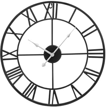 YORKING Roman Wall Clock Metal Vintage Large Wall Clock Silver 60CM | Wall Clock Non ticking Battery Operated Clock Skeleton Roman Numerals Hanging Clock for Living Room Bedroom Kitchen