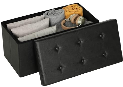 HOMCOM Storage Ottoman Bench, 89L PU Leather Folding Foot Rest Stool, End of Bed Bench, Easy Assembly, for Living Room, Bedroom, Entryway, Black