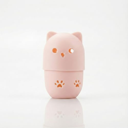 Hopzab Makeup Sponge with Silicone Travel Case, Cat-Shaped Beauty Blender Holder, Washable & Reusable Cosmetic Container, Drying Rack for Beauty Sponge, Portable Holder for Home & Travel(Pink)