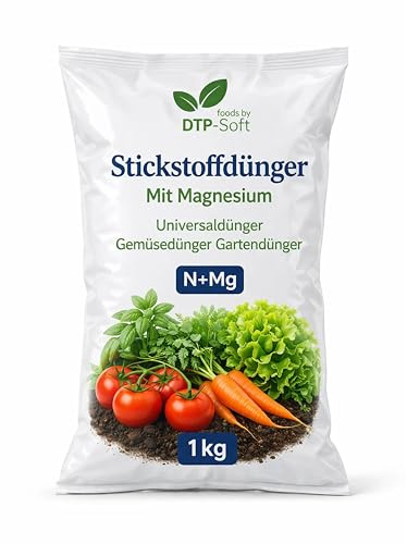 DTP-SOFT Stickstoffdünger 1kg mit Magnesium - Magnesiumdünger als Universaldünger für Gemüse, Gartenpflanzen, Zierpflanzen und Beeren - Gartendünger für kräftiges Wachstum und sattgrüne Blätter - für