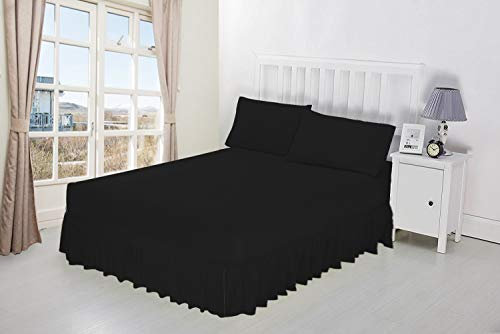 NIYS Luxury Bedding, Spannbetttuch, 100% ägyptische Baumwolle, mit Volant-Rüschen, in 14 Farben erhältlich, baumwolle, Schwarz , King Size