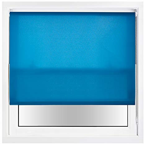 FURNISHED Daylight Roller Blinds with Metal Fittings, Trimmable - Teal, 90W x 165H cm