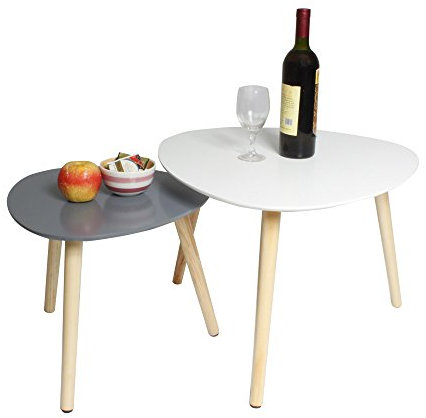 EASE 2er-Set Coffee Tisch Retro Dreiecksform Beistelltisch skandinavische CouchtischeMultifunktionale Moderne Beistelltisch für Büro, Küche, Wohnzimmer (Weiß+Grau)