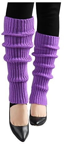sourcing map Women's Knitted Toeless Solid Warm Stretchy Knee High Ribbed Leg Warmers Purple Fit Calf Girth:10-15