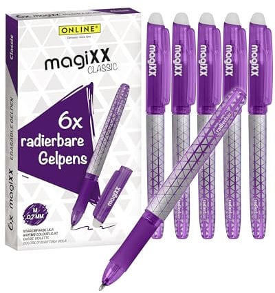 Online 6x Penna gel cancelliable Viola I Inchiostro Termosensibile I Diametro Punta 0,7 mm I set di penne cancellabili studenti, alunni I Sfera sull'Estremità per Rimuovere l'Inchiostro