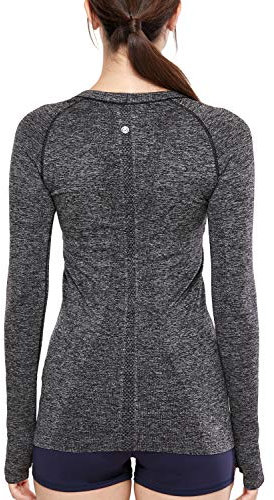CRZ YOGA Women's Seamless Long Sleeve Running Top Gym Sports Workout Casual T-Shirts with Thumb Holes Black/White-Slim Fit S (UK 10)
