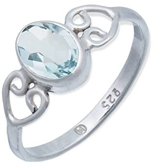 Ring 925 Silber Blau Topas hellblauer Stein Edelstein echt Silber Damen Sterling Silber Geschenk (MRG-186-62-(54))