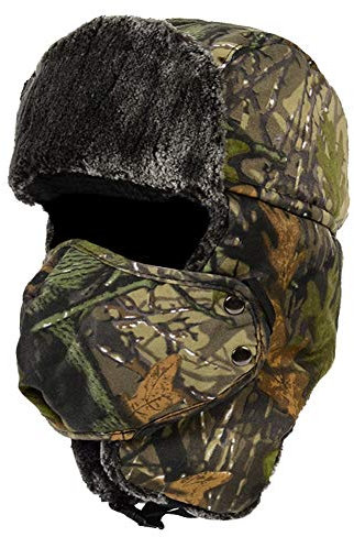 Ommda Wintermütze Ohrenklappen Winddicht Warme Tarnung Fliegermütze Herren Damen Erwachsene Fellmütze mit Maske Kunstfell Russisch Hut für Outdoor,Tarnung D,Freie Größe Kopfumfang: 56-60cm