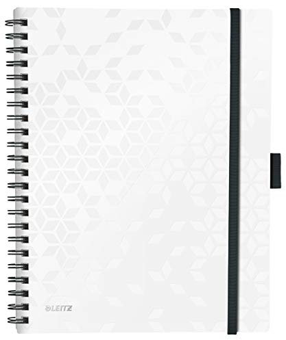 Leitz Be Mobile Notizbuch in A4 Format mit 80 Blatt, Kariert, Elfenbeinfarbiges Papier (80 g/m2), Spiralbindung, Perlweiß, WOW, 46450001
