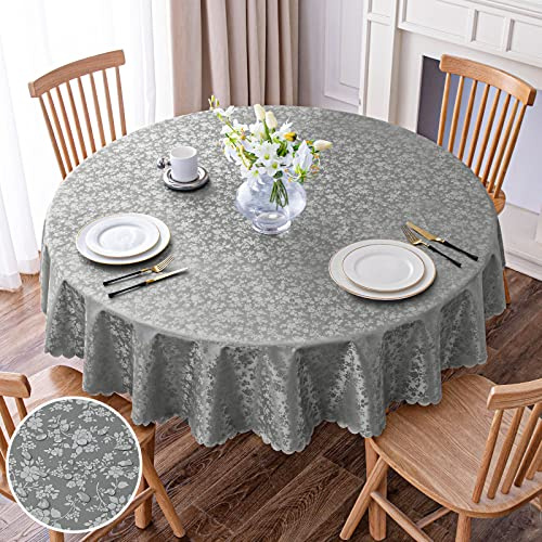 smiry Round Table Cloth, Waterproof Heavy Duty Vinyl Tablecloths, Wipeable Washable Table Cover for Kitchen and Dining Room (Grey, 70 x 70)