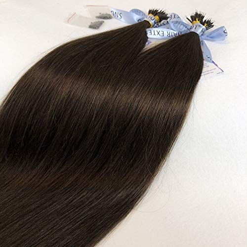 GOOFIT Nano Tip Hair Extensions Nano Beads Human Hair Remy Hair Nano Ring - 1g/s, 50s/pack - (20 #02 Dark Brown)