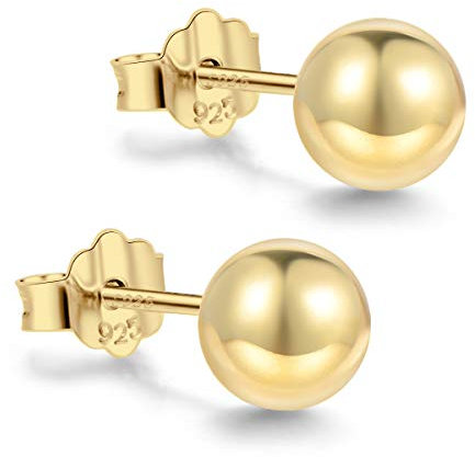 18K Vergoldete Ohrstecker Gold Silber 925, Goldene Ohrringe Damen 3mm-10mm Optionen, Rund Hypoallergener Schmuck für Herren (3mm)
