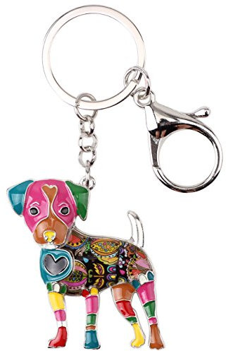 DOWAY Porte-clés Chien En Émail Porte-clés Animaux De Compagnie Porte-clés Chien pour Femme (Multi Jack Russell)