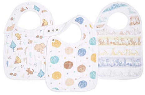 aden + anais Lätzchen mit Druckknöpfen, Superweich und saugfähig für Säuglinge, Neugeborene und Kleinkinder, 3-lagiges Spucktuch aus 100% Baumwoll-Musselin, 0-36 Monate, 3er Pack, Winnie in the woods