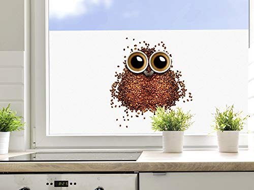GRAZDesign Fensterfolie Küche Blickdicht Kaffee Eule Motiv Sichtschutzfolie selbstklebend - 100x57cm / Kaffee mit Eule