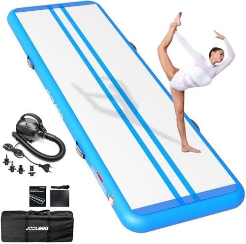 JOOLOOG Air Tumbling Matte Track 20 cm hoch Turnmatte Aufblasbare 3 m Gymnastikmatte mit Elektrischer Luftpumpe Trainingsmatte für Zuhause, Turnhalle, Garten, Yoga, Cheerleading, Fitness, Blau