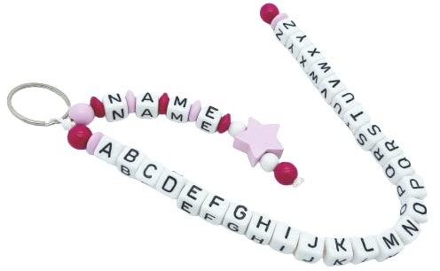 ABC Kette mit Name Mädchen Junge - Farbe und Motiv frei wählbar - Schulanfang Schultüte Einschulung - beliebtes Lernmittel