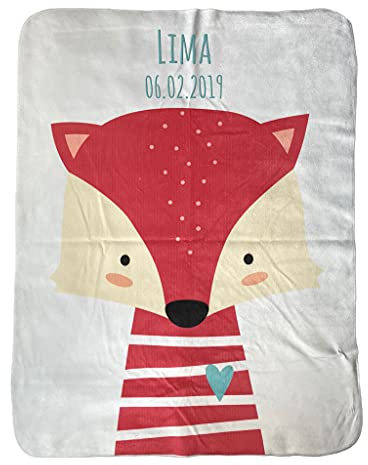 Wolimbo Duo Babydecke mit Namen - Motiv Fuchs - Lammfell Optik - 75x100cm