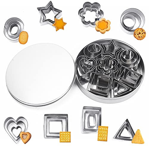 24 Pezzi Mini Formine Biscotti Forme geometriche in acciaio inossidabile Set Stampi Biscotti, 8 Forme Tagliabiscotti a Forme Geometriche per Decorazioni di Dolci di Pasticceria