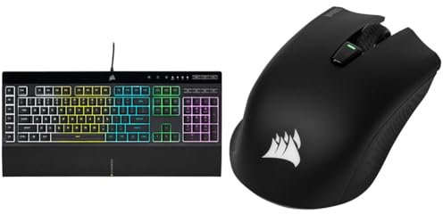 Corsair K55 RGB PRO Kabelgebundene Membran-Gaming-Tastatur (Dynamische RGB-Hintergrundbeleuchtung) QWERTZ, Schwarz & Harpoon Kabellose RGB Wiederaufladbare Optisch Gaming-Maus schwarz