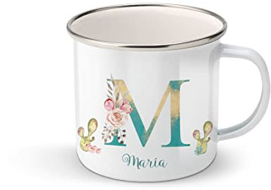 Taza personalizada con inicial y nombre, taza regalo de navidad, taza ilustración llama, cactus (M)