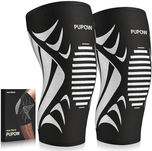PUPOW Kniebandage, 2 Pack Kniebandage Männer und Damen, Bandage Knie für Meniskusriss, Arthritis, Gelenkschmerzlinderung, ACL, Laufen, Gewichtheben, Volleyball, Fußball(XL 48-55CM)