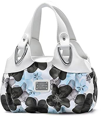 NICOLE & DORIS Damen Schultertaschen Elegant Handtaschen Damen Taschen Frauen Umhängetasche Shopper Taschen PU Leder Weiche Tote Bag für Büro Einkauf Reise Blaue Blume