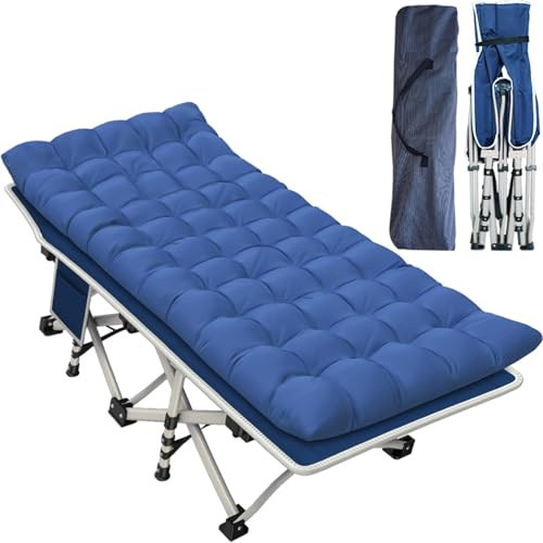 GETOVIN Campingbett mit dicker Polsterung, Kinderbetten zum Schlafen, Campingbett, zusammenklappbar, 204 kg (maximale Belastung), bequem, doppellagig, Oxford-Stoff, strapazierfähig, mit Tragetasche