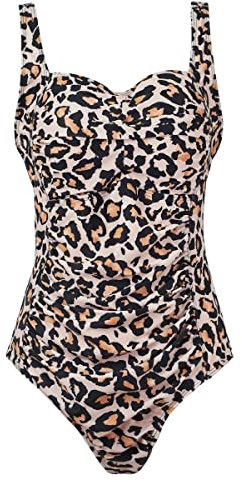 Aidotop Damen Einteilige Badeanzug Monokini Verstellbarer Schultergurt Badeanzüge Falten Bademode Schwimmanzug (11NLeopard, XL)