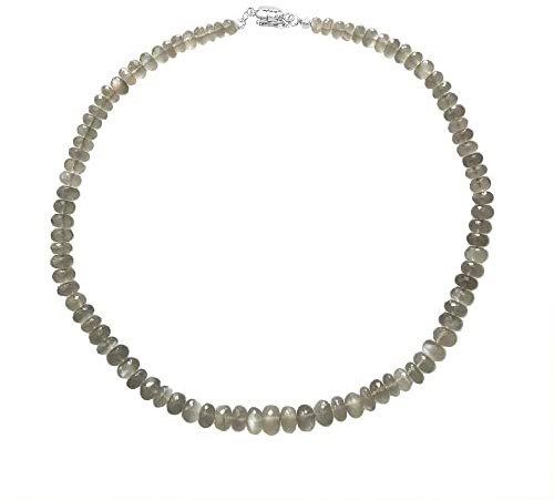 Mondstein - Collier Rondelle grau Magnetverschluß 925 Silber 48 cm