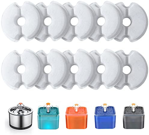 Filtre de Fontaine à Eau 10 Pièces, Yiupea Filtres de Rechange pour Fontaine de Chat 2L & 2.5L/67oz &84 oz avec Charbon Actif & Résine conTriple Filtration