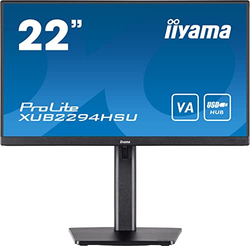 iiyama ProLite XUB2294HSU-B2 54,5cm (21,5) VA LED-Monitor Full-HD (HDMI, DisplayPort, USB3.0) FreeSync, Slim-Line, Höhenverstellung, PIVOT, schwarz