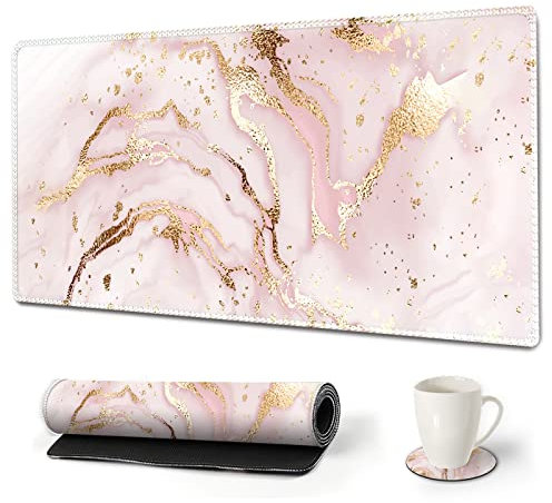 ARTSO Großes Gaming-Mauspad, erweiterte Schreibtischunterlage, XL-Tastaturmatte, langes Mauspad, Dekoration, Schreibblock, 80x39.9 cm, Spiel, rosa Marmor