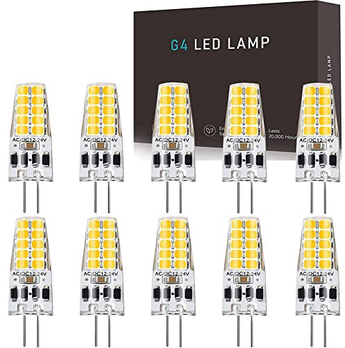 Hsientpe G4 LED Dimmbar Lampen,3W G4 LED Birnen 3000K Warmweiß 300LM,Ersatz für 30W Halogenlampen,Kein Flackern,G4 LED Leuchmittel,12V -24V AC/DC,10er Pack