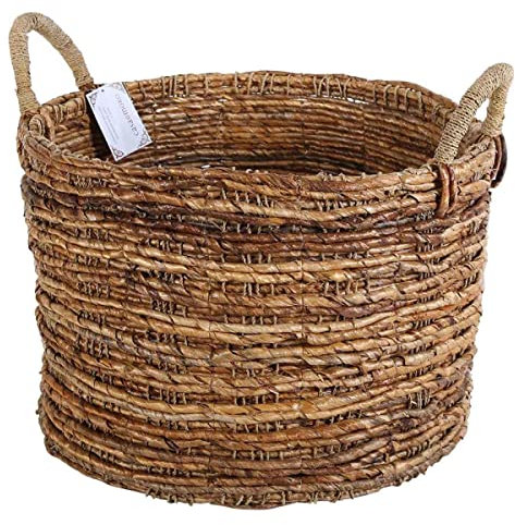 Casa Moro Panier tressé Vina XL naturel - Diamètre : 50 cm - Rond - En feuille de bananier tressé - Panier polyvalent - Style bohème chic - Panier à fruits et légumes avec anse - HAR0010