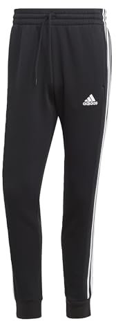 adidas Herren Essentials Fleece 3-Stripes Tapered Cuff Pants, Black/White, XS