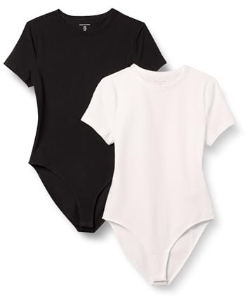 Amazon Essentials Women's Stretch Cotton Jersey Slim-fit T-Shirt Bodysuit, Pack of 2, Black/White, XXL