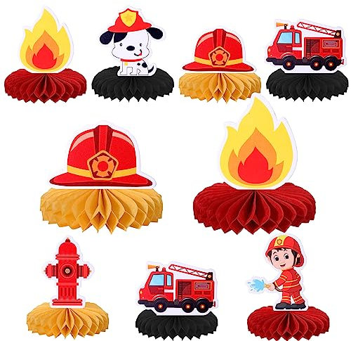 6 Stück Feuerwehrauto Waben-Tischdekoration Feuerwehrauto Feuerwehrmann Tischaufsätze Deko für Feuerwehr, Motorrettung, Thema, Babyparty, Geburtstagsparty, Tischdekorationen Zubehör