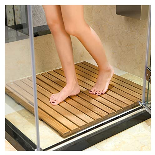 Rutschfeste Duschmatte aus Teakholz, 30, 40, 50, 60, 70, 80 cm breit, erhöhte, wasserdichte Badezimmer-Bodenmatten für Wohnmobile, Innen- und Außenduschen, Spa, Mehrzweck-Fuß-Flachform (Größe: 50 x 80