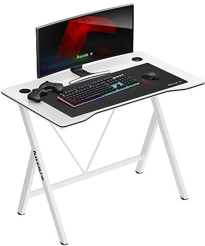 huzaro Hero 1.4 White | Computertisch Gamingtisch Schreibtisch Bürotisch PC Tisch | 100 x 50 cm | Zwei Kabeldurchführung | Gaming Homeoffice | Stahlkonstruktion Carbon Tischplatte | Weiß